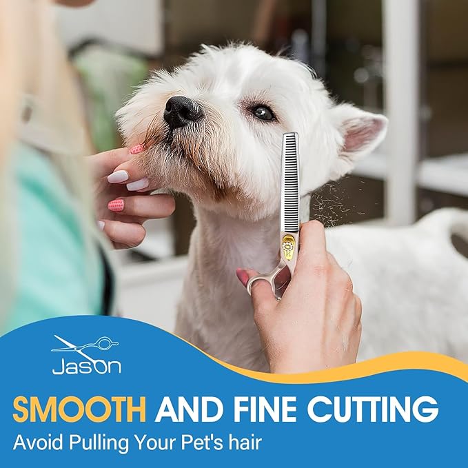JASON Professional Dog Grooming Scissors - 7 Inch Thinning Shear Japanese 440C Stainless Steel Diamond Screw with 40 Teeth Dog Blender Scissors