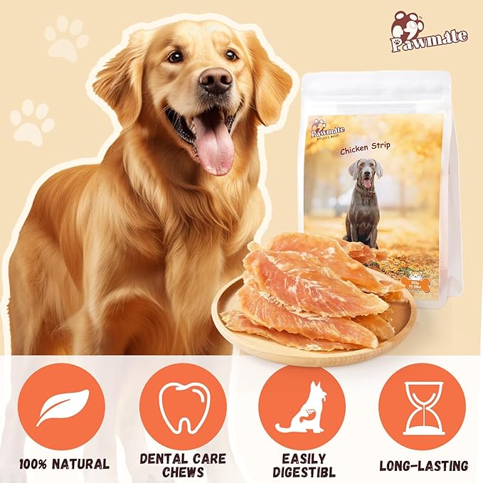 Dog Treats Chicken Jerky Tenders, Healthy Human Grade Chicken w/Taurine Rawhide-Free Grain-Free, High Protein Training Reward Treats Snacks for Small Medium Large Breed, 12 Counts, 10.6oz