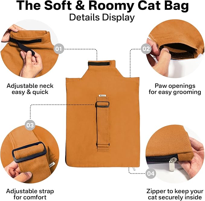 Cat Carrier Pouch, Bonding Care & Stress-Free Calm, Soft Cat Carrier Bag for Adult Cats 10–20 lbs, Restraint Bag for Vet Visits, Grooming & Everyday Care – Caramel