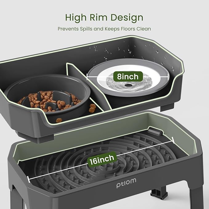 4-in-1 Elevated Slow Feeder Dog Bowls, 4 Height Adjustable Mess Proof Raised Dog Bowl Stand with No Spill Water Bowl, Stainless Steel Doggy Food Dish & Slow Feeder for Large Medium Small Pets