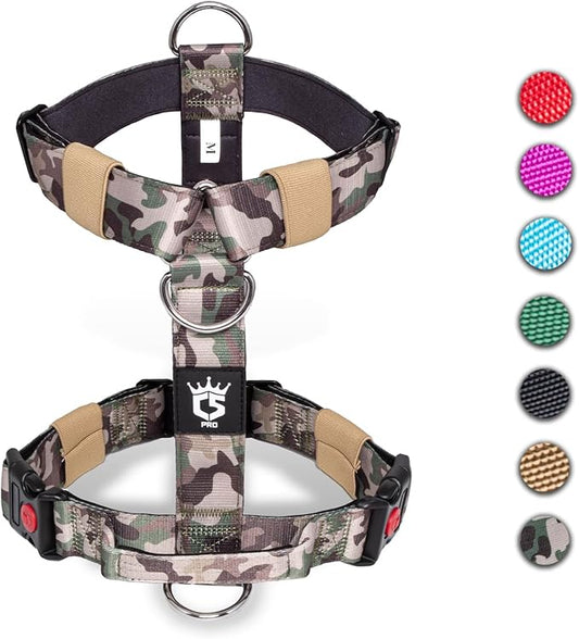 TSPRO Premium Heavy Duty Dog Harness, Adjustable Tactical Dog Harness for Large Dogs with Quick-Release Buckle and Comfortable Soft Handle for Outdoor Walking and Running (Military Green L)