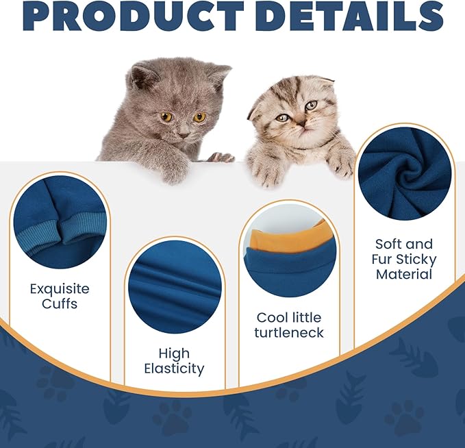 Cat Hair Sticky Onesie, Prevent Hair Loss Cat Pajamas, Long Sleeves Anti-Licking & Skin Disease Recovery Suit for Cats, Sphynx Clothes Costumes Outfits for Pet