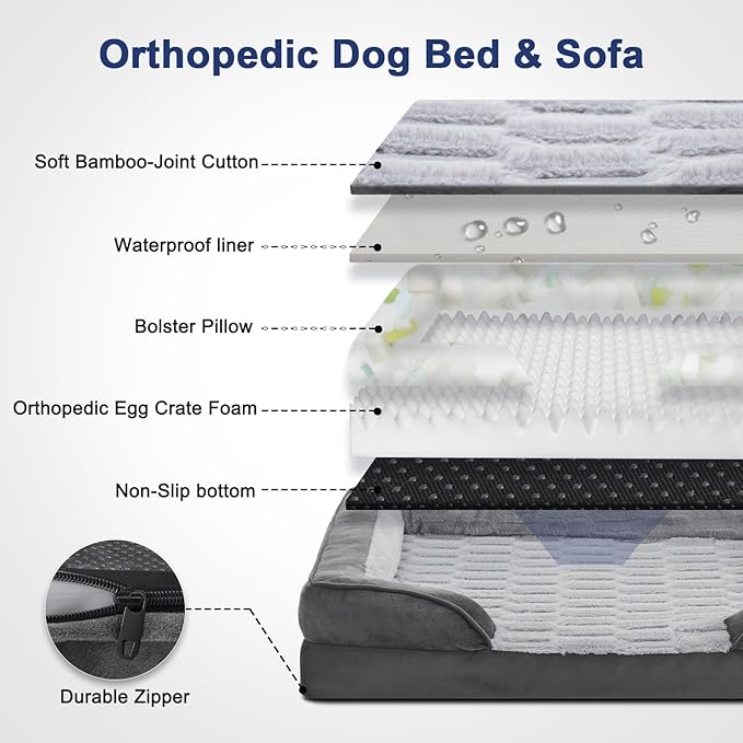 FURTIME Orthopedic Dog Beds for Meidum Large Dogs, Washable Dog Bed with Supportive Foam, Pet Sofa with Removable Cover, Waterproof, Nonskid Bottom