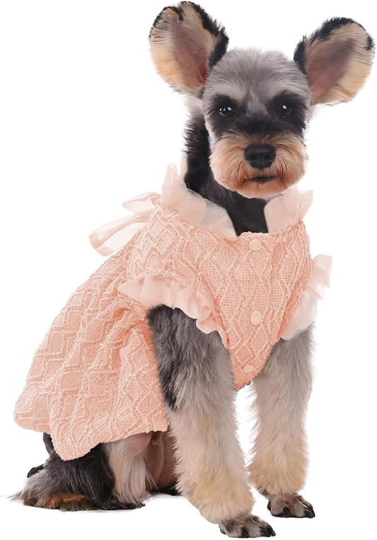 Kuoser Dog Dress, Cute Dog Dresses for Large Dogs Girl Elegant Puppy Tutu with Bow-Knot, Doggie Princess Costume Pet Outfit for Birthday Party Christmas Halloween Wedding, Pink XL