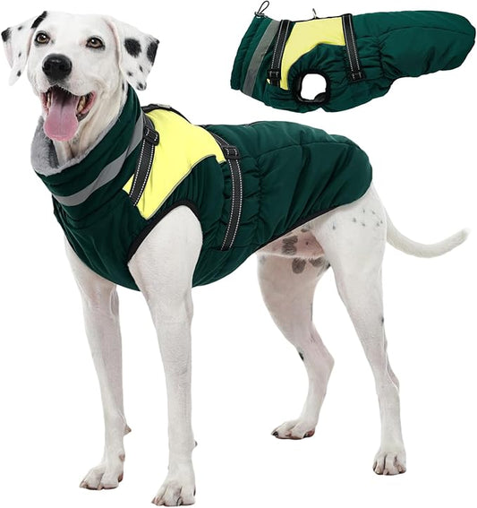 Kuoser Dog Coat, 2 in 1 Dog Jacket with Harness Built in, Winter Waterproof Puppy Puffer Jacket Snowsuit for Small Medium Large Dogs, Cold Weather Reflective Pet Fleece Vest with Zipper