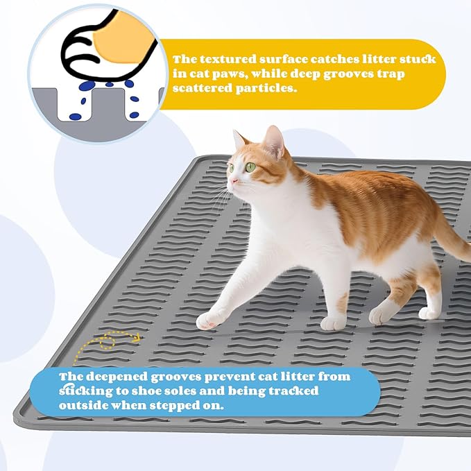 Cat Litter Mat,47x35in Extra Large Litter Mats Silicone,Waterproof Floor Litter Box Mat Indoor,Jumbo Washable Cats Litter Mat Litter Trapping Mat Easy Clean XXL(Grey)