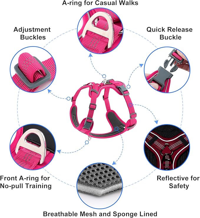 Plutus Pet No Pull Dog Harness, Release at Neck, Soft Padded, Reflective Adjustable Dog Vest Harness for Small, Medium, Large Dogs(Hot Pink, XS)