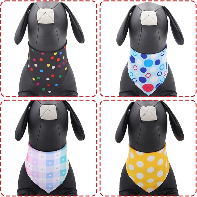 7 PCS Polka Dot Dog Bandanas for Small Dogs Stitching Edge Dog Bandanas for Puppy Doggy Print One Side Scarves Party Grooming S