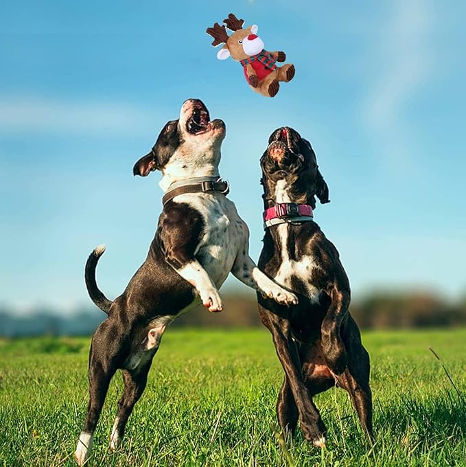 Blnboimrun Christmas Reindeer Plush Dog Toy with Squeaker, Holiday Chew Toys for Puppy Teething, Interactive Stuffed Animal with Crinkle Paper for Small Medium Dogs, Best Gift for Pets