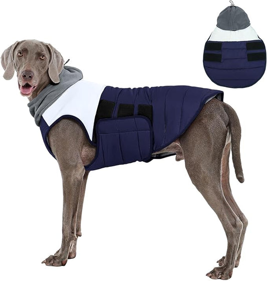 FUAMEY Dog Winter Coat Navy XXL, Warm Jacket Large Dogs Dress Fast Chilly Morning, Sleeveless Design for Free Move,(2XL-Navy)