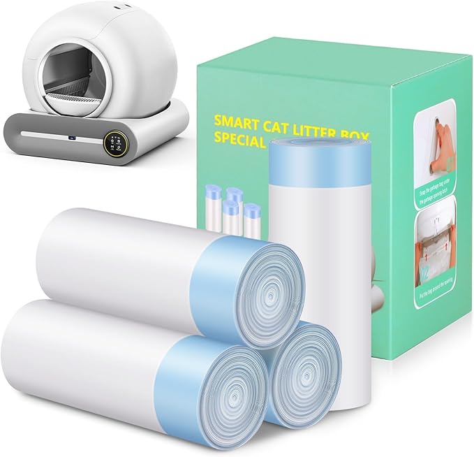 4 * 20 Count Trash Bags for Automatic Cat Litter Box Self Cleaning, Replacement Extra Large Liners for Robot Box, 4 Rolls Drawstring Waste Bags, 18 x 18 Inches（4 Rolls/80 Counts）