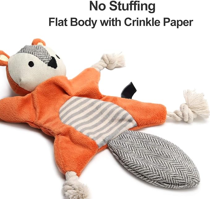 Vitscan Squirrel Plush Toy, Stuffless Dog Chew Toy with Rope Knots, Crinkle Squeaky Toy for Small Dogs