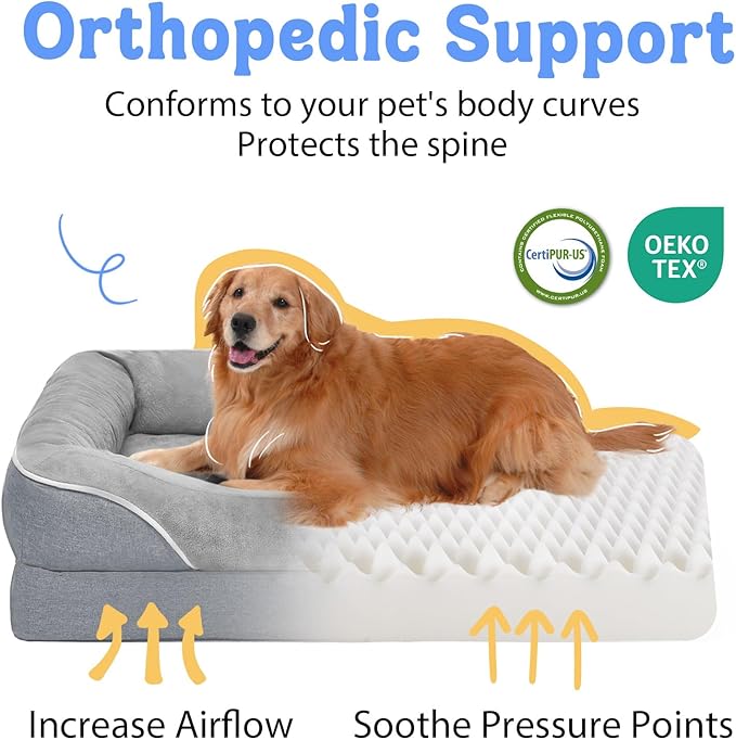 Orthopedic Removable Large Dog Bed -XL Large Dog Bed with Washable Cover and Removable Bolsters Non-Slip Bottom & Waterproof Pet Bed Sofa