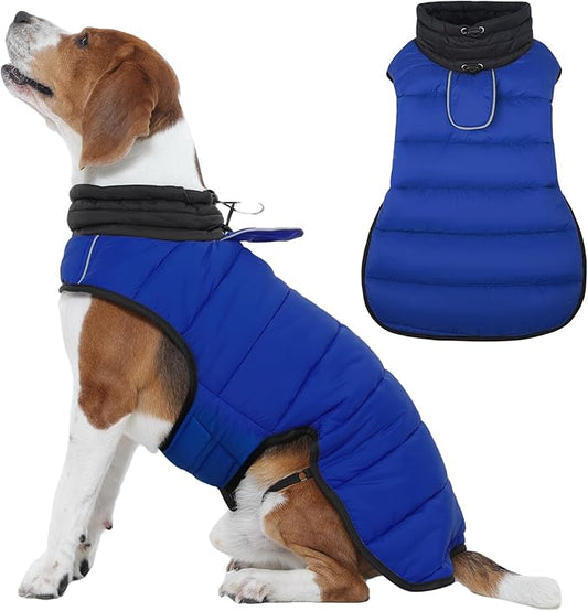 IDOMIK Waterproof Dog Winter Coat, Reflective Warm Dog Puffer Jacket with Harness Hole, Adjustable Lightweight Snow Jacket with Turtleneck, Pet Cold Weather Coats for Large Dogs,Blue,XL