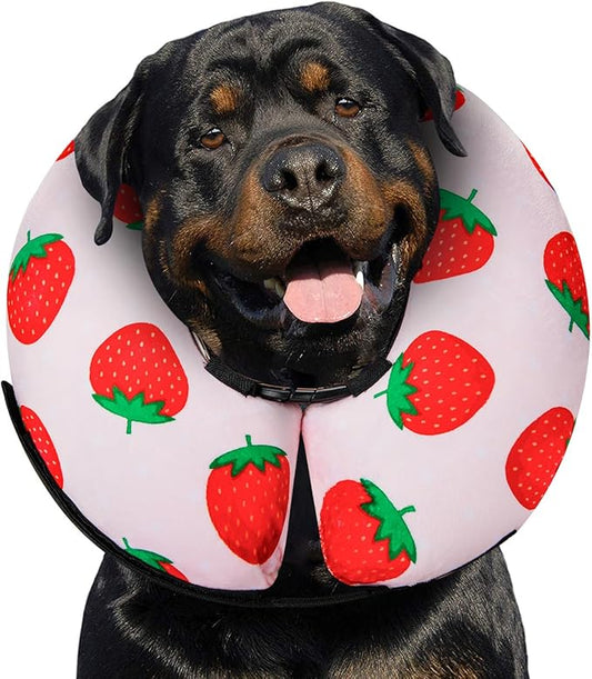 MIDOG Inflatable Dog Cone Alternative for After Surgery - Soft Protective Donut Collar Prevents Licking, Comfortable Recovery E-Collar Alternative for Small Medium Large Dogs (Strawberry,XL)