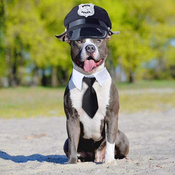 Yewong 2-Piece Pet Police Costume Accessory Set - Dog & Cat Police Hat with Necktie & Dress Up Kit for Halloween & Christmas Cosplay