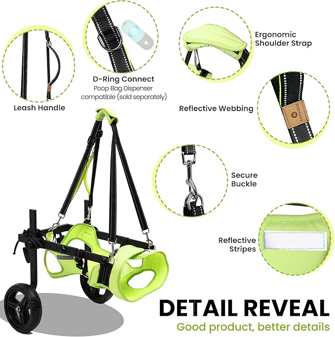 Dog Wheelchair for Back Legs - Lightweight Mobility Cart for Medium Breed Dogs with Disabled, Injured, or Arthritic Hind Legs - Includes High-Visibility Vest, Leash & Sling Lift (L)