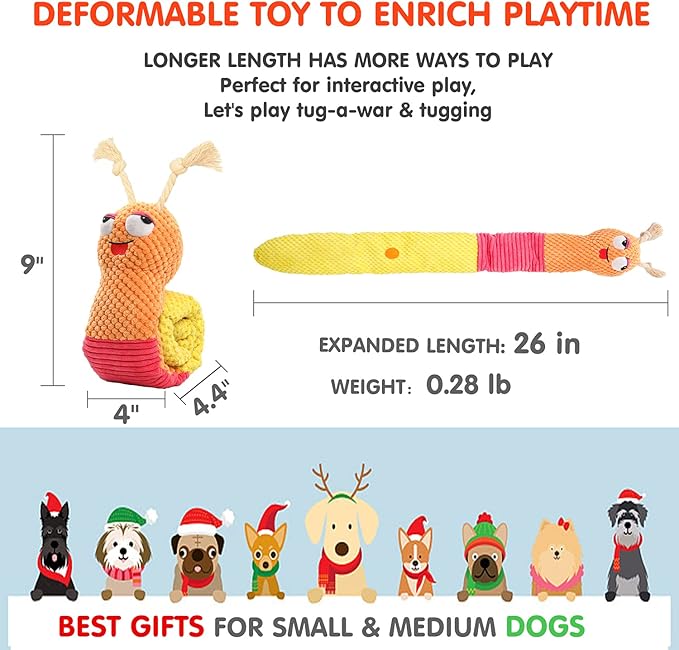 Dog Enrichment Toys - Dog Puzzles Squeaky Treat Dispensing Crinkle Plush Snuffle Toys - Treat Toy for Small Medium Large Breed Puppy, Snail