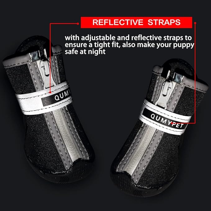 QUMY Dog Shoes for Small Dogs, Puppy Dog Boots & Paw Protector for Winter Snow Day, Summer Hot Pavement, Waterproof in Rain Weather, Outdoor Hiking, Indoor Hardfloor with Skid-Resistant Sole Black 4