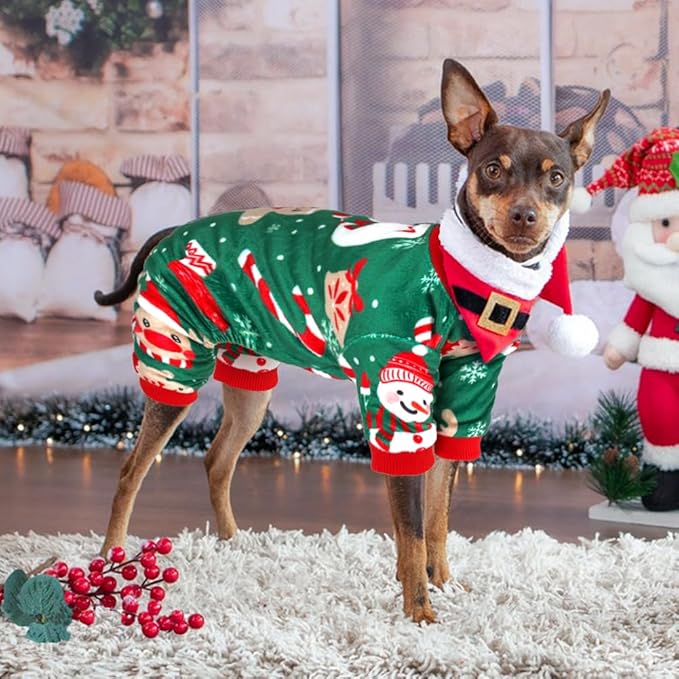 4 Pack Dog Pajamas Soft Lightweight Dog Recovery Suit Onesie Clothes for Small Medium Female Boys Girls Dogs Cats (XS (Back: 8",Chest: 12", Neck: 9"), Christmas)