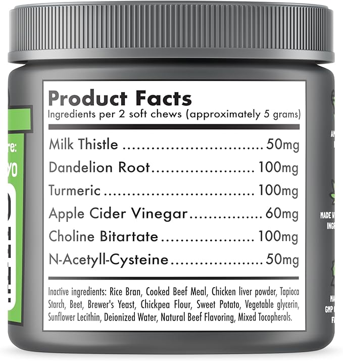 Liver & Kidney Support for Dogs Detox Natural Supplement with Milk Thistle Dandelion Root Turmeric Curcumin Hepatic Support Treats for Canine Liver Function, Immunity & Digestion 120 Soft Chews