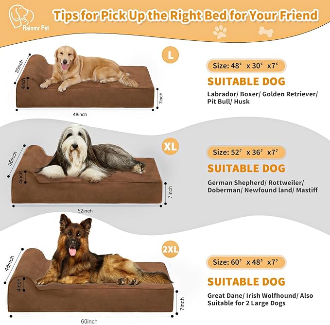 Orthopedic Dog Beds for Large Dogs, 7" Memory Foam Dog Beds with Waterproof Liner, Chew Proof Microsuede Cover, Removable and Washable, Nonskid Bottom, 60"x48"x7" XXL Chocolate