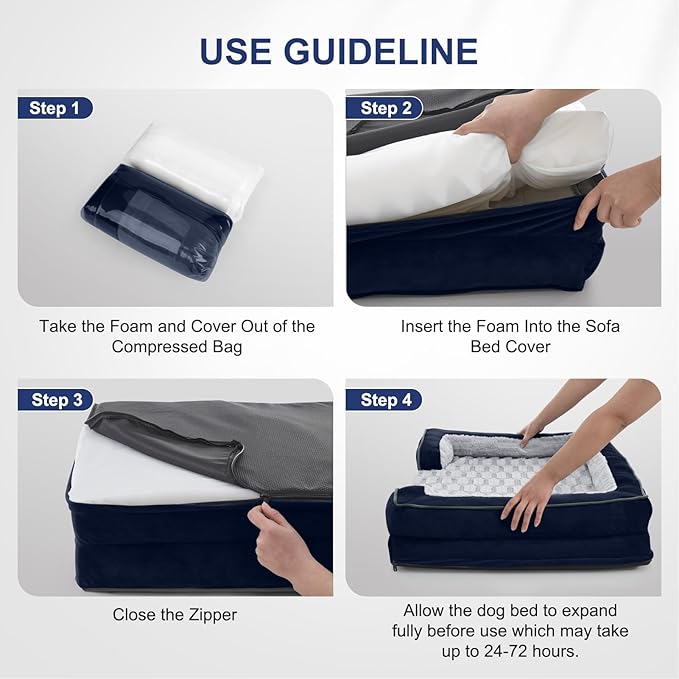 FURTIME Orthopedic Dog Bed for Medium Dogs - Washable Dog Sofa Beds Medium, Supportive Foam Pet Bed with Removable Washable Cover, Waterproof Lining and Nonskid Bottom, Navy Blue