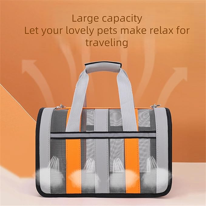 Airline Approved Soft Sided Cat Carrier and Small Dog Crate up to 10lbs - Lightweight Cats Bag Carrier for Pets with Litter Pocket for Kittens and Puppies (Gray and Orange, Small)