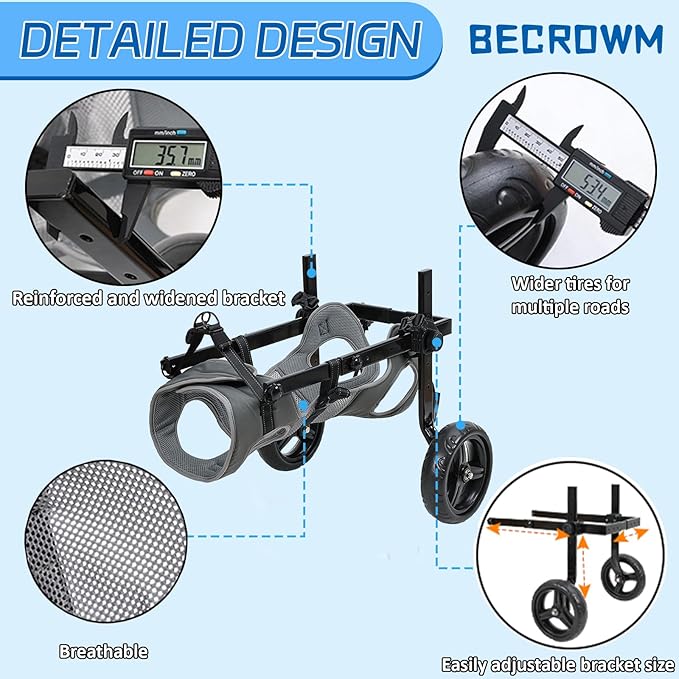 Dog Wheelchair for Back Legs, Light Weight Dog Wheelchair Cart with Disabled Hind Legs Walking, Adjustable