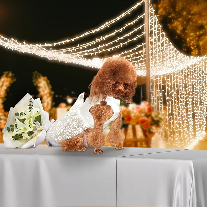 Dog Dresses, Pups Dresses for Small Dogs, Summer Puppy Clothes, Dog Party Skirt with Bow Tie, Pet Slik Costume, White S