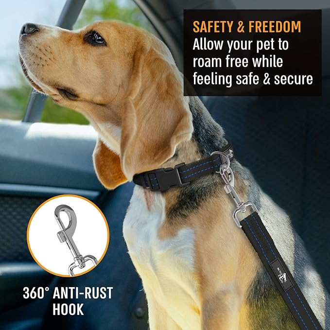 Active Pets Blue Car Seat Belt for Dogs, Attaches to Harness & Collar, Adjustable 18" - 24" Travel Restraint System Fits Small - Large Pups for Safety & Comfort, Essential Pet Supplies & Accessories