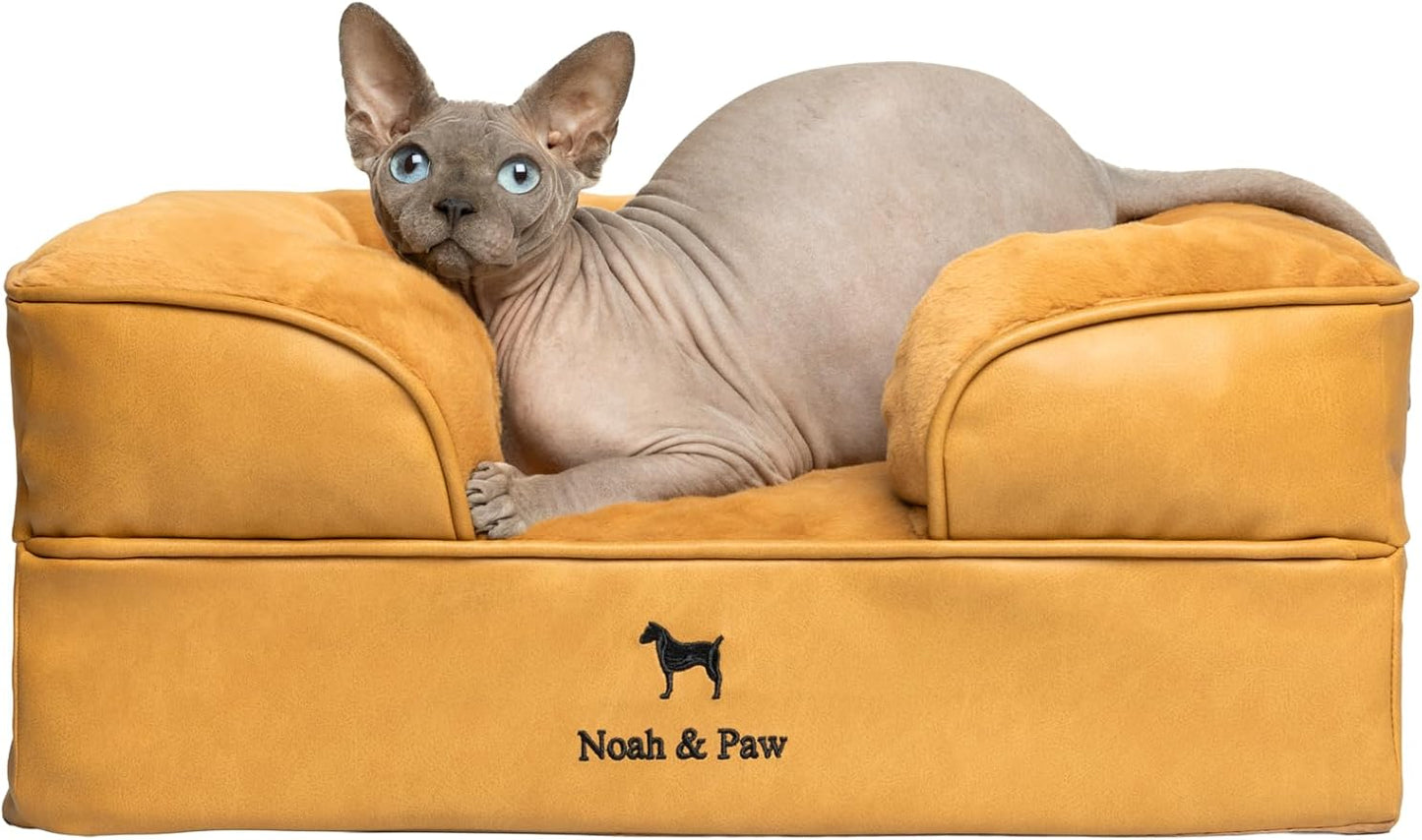NOAH & PAW Small Dog Bed, 20x15x8 Inch, Cat Bed for Indoor Cats, Orthopedic Eggshell Memory Foam Infused with Cooling Gel, Waterproof Inner Cover Machine Washable (Faux Leather Collection)