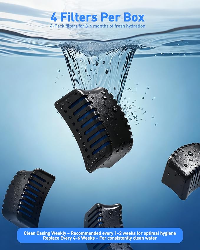 Dog Water Dispenser Filters Replacement, 4 Pack Gravity Pet Water Bowl Filters Fit for 2.4 Gal Automatic Dog Cat Water Dispenser, 6 Filtration Pet Fountain Filter Replacement