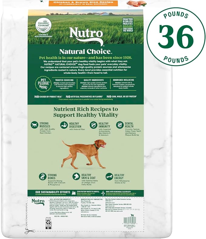 Nutro Natural Choice Adult Dry Dog Food, Chicken and Brown Rice Recipe, 36 lb Bag