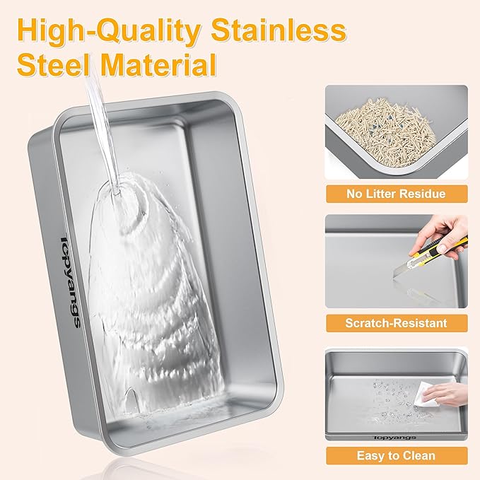 Stainless Steel Litter Box with Lid, 20L Metal Enclosed Litter Box for Big Cat, Flip-Top Design with Anti-Leakage High Sides, Large Cat Lovers Gifts, Pink