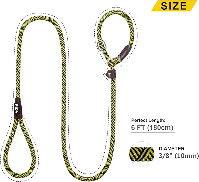 Fida Durable Slip Lead Dog Leash, 6 FT x 3/8" Heavy Duty Loop for Small Dogs and Puppies, Comfortable Strong Rope With No Pull Training, Highly Reflective (Yellow)