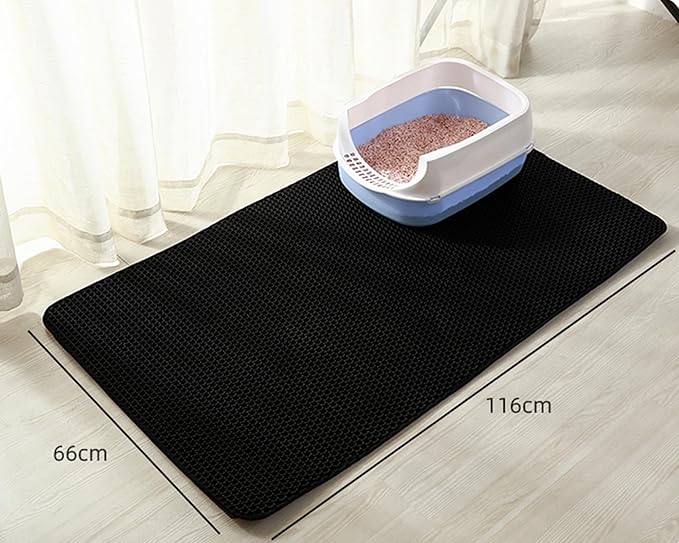 HCY&WLD Cat Litter Mat, 45x26 Inch Extra Large&Long Double Layer Cat Litter Box Mat, EVA Non-Slip, Waterproof Urine Proof Cat Litter Catcher Mat, Easy Clean Scatter Control (45x26 Inch, Black)