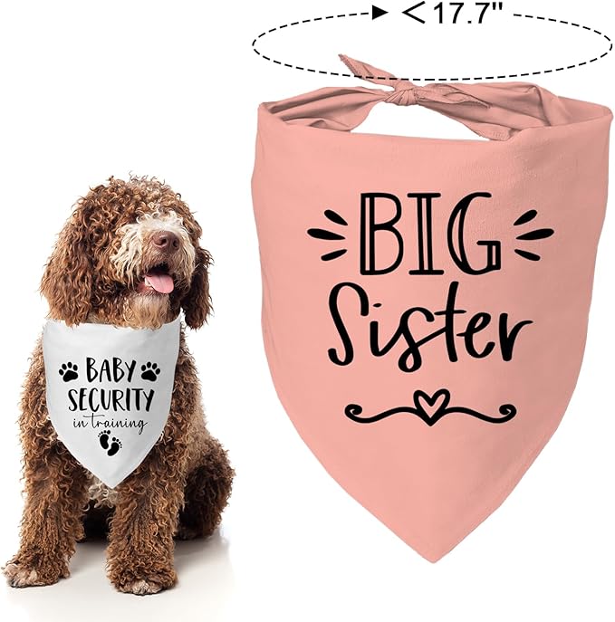 Big Sister&Baby Security in Training Dog Bandana, Dog Bandanas for Dogs Pet Accessories for Dogs Lovers Pregnancy Reveal Ideas, Soft Triangle Scarf for Small Medium Large Dogs (Big Sister Pink)