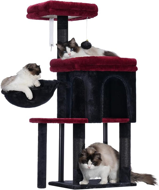 Hey-brother Cat Tree Tower, Scratching Posts with Cozy Condo, Padded Bed, Hammock, Plush Perch, Sisal Post and Ball for Indoor Kittens, 44.9 Inches, Black and Red MPJ009SBR