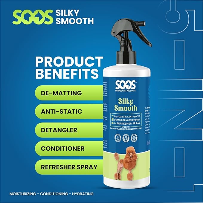 Soos Pet Silky Smooth 5-in-1 Leave-On Conditioning Spray for Dog & Cat | Moisturizing, Anti-Itch, Softens Coat, Natural Ingredients | Pet Grooming Essentials - 500ml