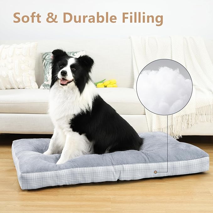 MIHIKK Washable L Dog Bed for Large Dogs with Anti-Slip Bottom, Premium Foam Pet Pad for Crate for Large Medium Small Sized Puppies, 35" x 23" Gray