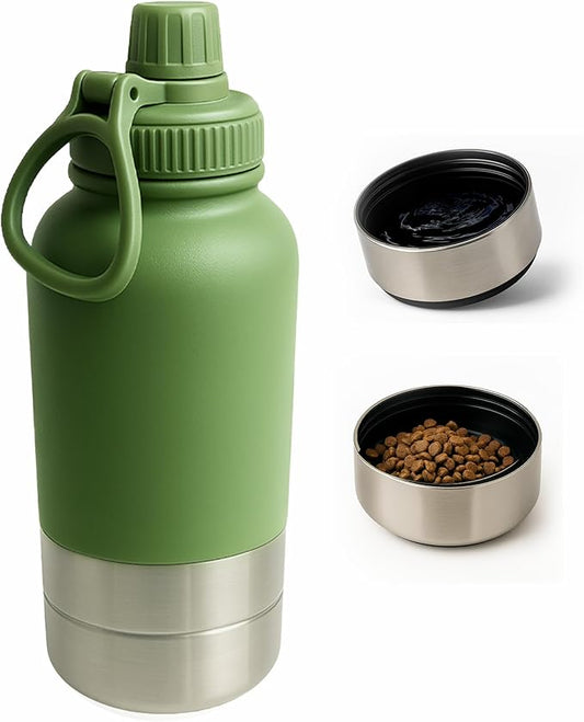 Portable Water Bottle & Feeder Bowl: Durable 2-in-1 Travel Solution with Stainless Steel, eco-Friendly Design, and Compact Portability. Perfect for Hydrating Pets on The go
