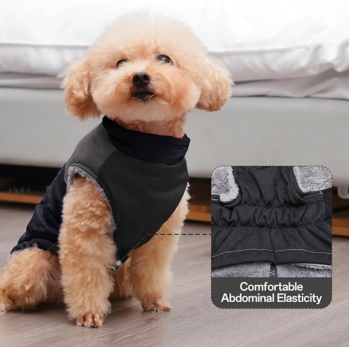 Warm Fleece Dog Coats for Medium Dogs,D-Rings Waterproof Puppy Jacket for Cold Winter,Black L