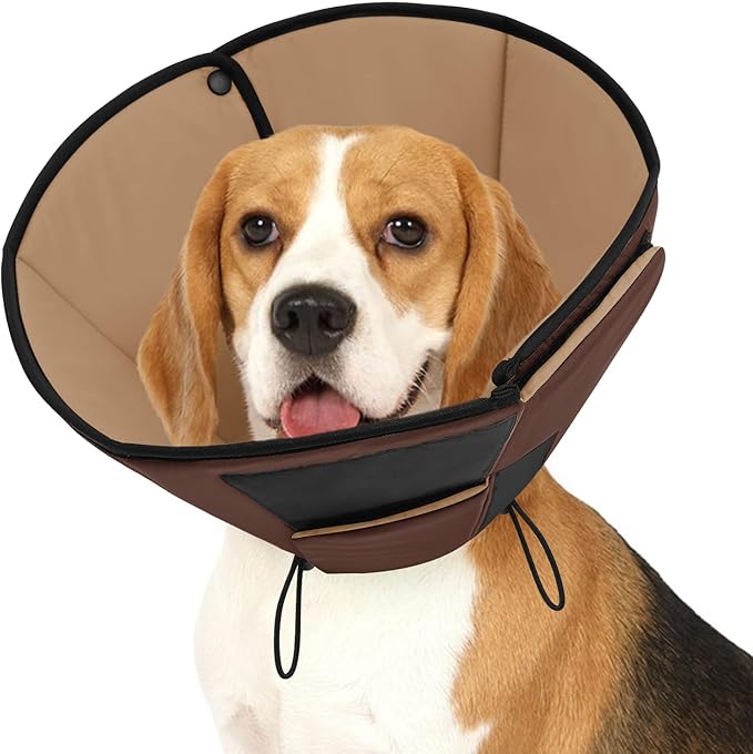 Soft Dog Recovery Collar Cone for Medium Dogs, Dog Cone Alternative After Surgery for Dogs to Stop Licking, Soft Cone for Dogs, Brown M