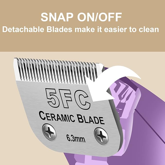 Detachable Pet Dog Grooming Clipper Ceramic Blades,Compatible with Andis Size 5FC 1/4”(6.3mm) Cut Length,Compatible with Oster A5,Wahl KM10 Series Clippers