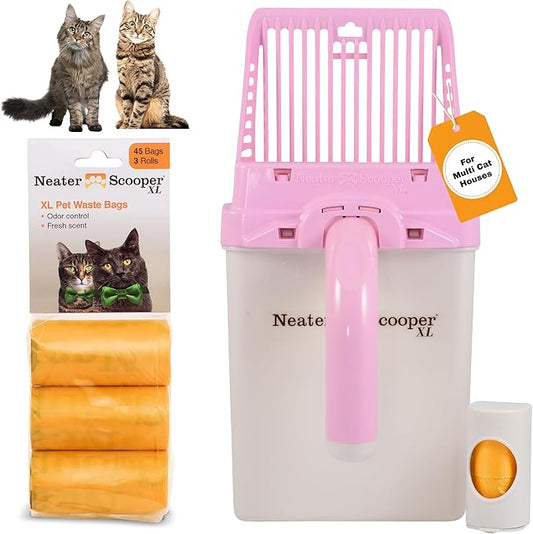 Neater Pet Brands Neater Scooper XL Cat Litter Scoop, 60 Refill Bags – Extra-Large Capacity Mess-Free Cat Litter Scooper with Bag for Large & Multiple Cats, Spill-Proof Litter Box Scooper with Holder