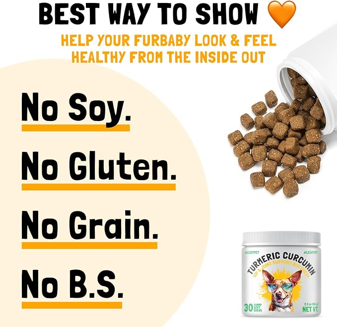 Turmeric Curcumin Hip & Joint Supplement for Dogs – Supports Mobility, Comfort & Overall Wellness – with Collagen & BioPerine – 30 Chews