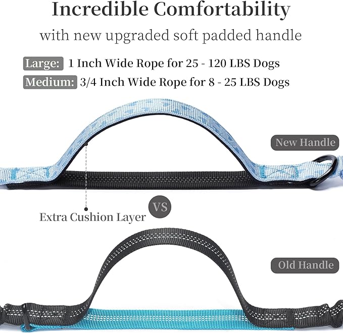 iYoShop Hands Free Dog Leash with Zipper Pouch, Dual Padded Handles and Durable Bungee for Walking, Jogging and Running Your Dog (Blue Heart, Large)
