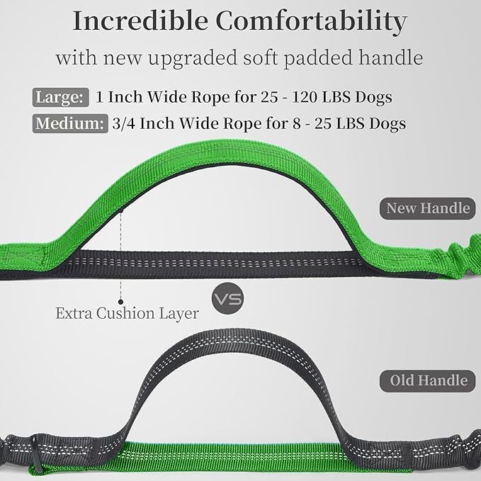 iYoShop Hands Free Dog Leash with Zipper Pouch, Dual Padded Handles and Durable Bungee for Walking, Jogging and Running Your Dog (Large, 25-120 lbs, Emerald)