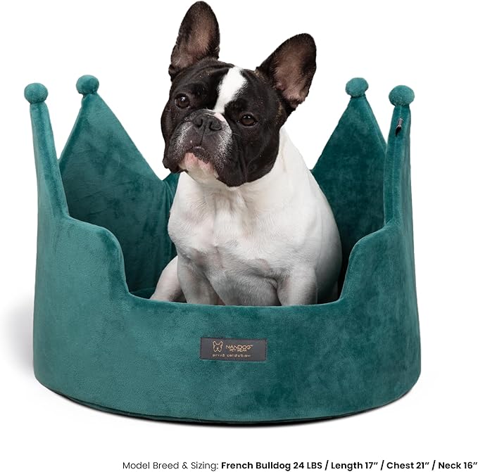 NANDOG Pet Gear Crown Cozy Round Dog & Cat Bed Collection Washable Indoor Pet Bed for Small Breeds-Soft Bed Fits in Crate or Kennel-Made of Ultra Soft Micro-Plush Material (Royal Teal Green Prive 18")